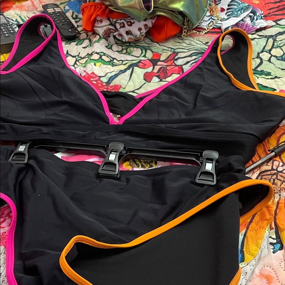 Black Bikini with Pink and Orange Trim